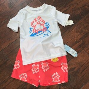 Cat & Jack White and Red Crab Swim Rashguard Set